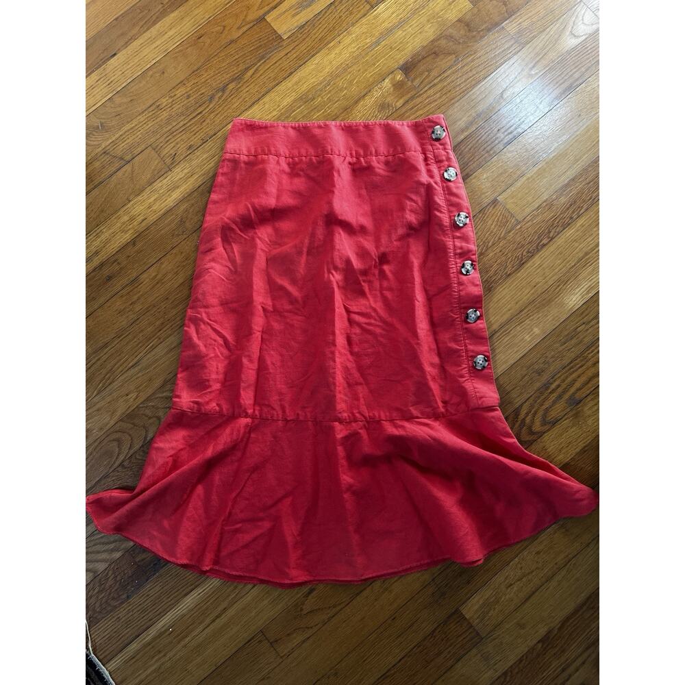 Maeve By Anthropologie Skirt Womens 6 Red Orange Button side zipper Midi